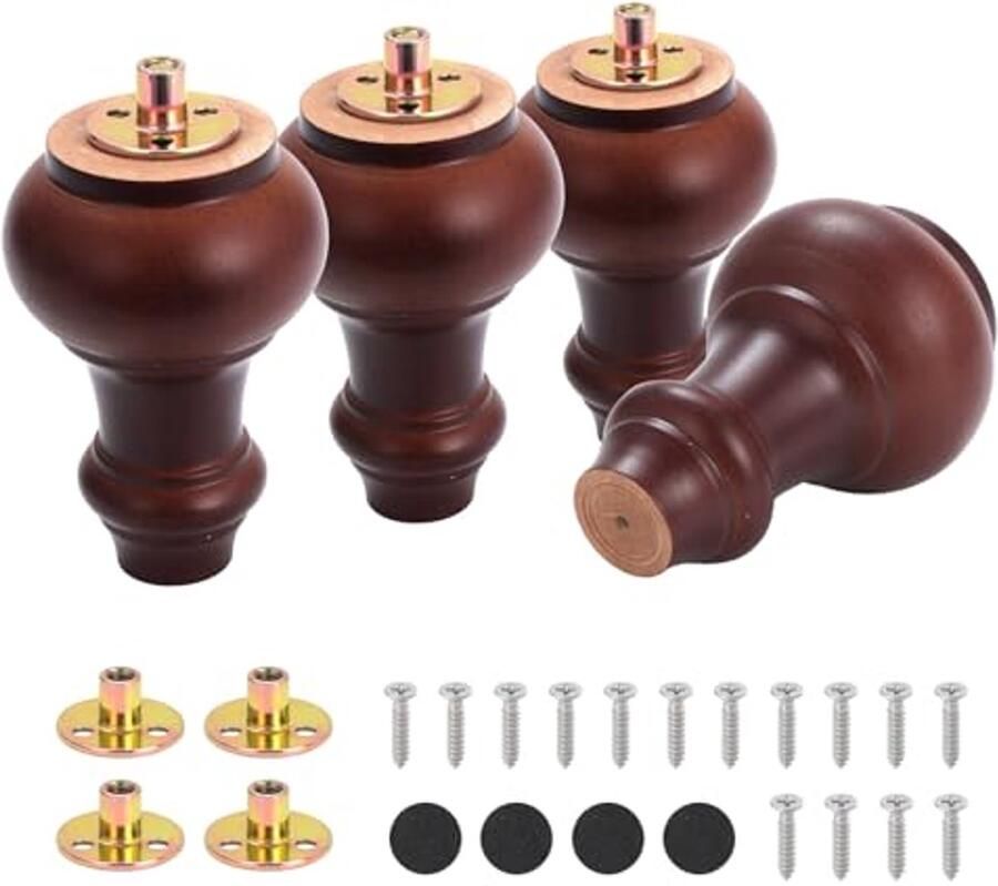 Houten meubelpoten 12 cm Vervangende poten voor banken en meubels incl. montageplaat en schroeven