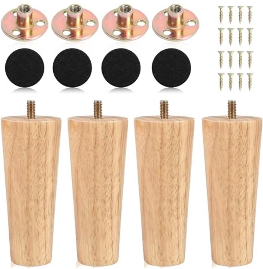 Houten meubelpoten 15 cm 4 stuks met anti-slip Geschikt voor tafels en banken