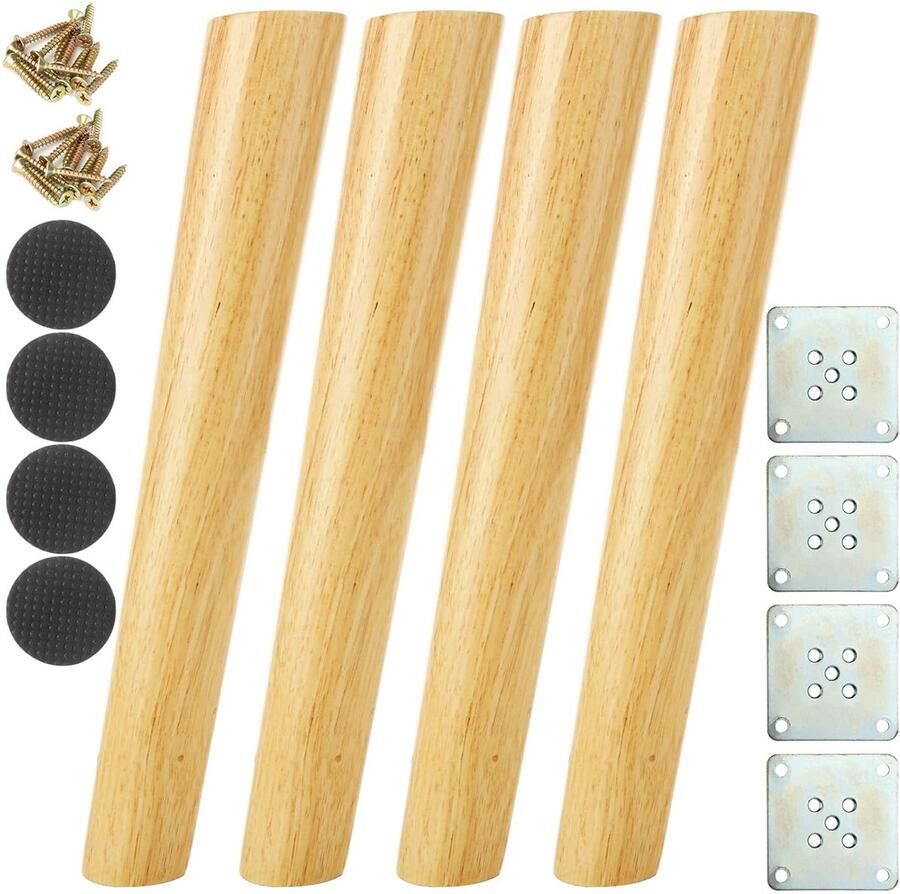 Houten meubelpoten 30 cm set van 4 massief rubberhout
