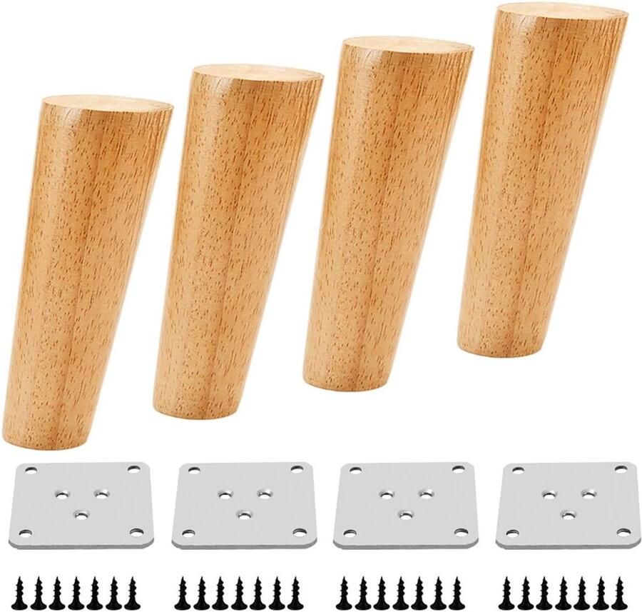 Houten Meubelpoten 4 Stuks Antislip & Schuine Taps 15CM Hoogte