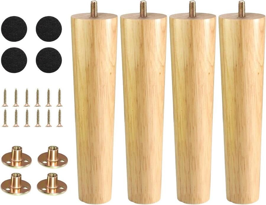 Houten meubelpoten 4 stuks conische vervangende poten voor meubels 20 cm met montageplaat en viltglijders