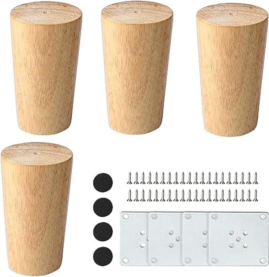 Houten Meubelpoten 8 cm Conisch 4 Stuks met Montageplaten en Schroeven