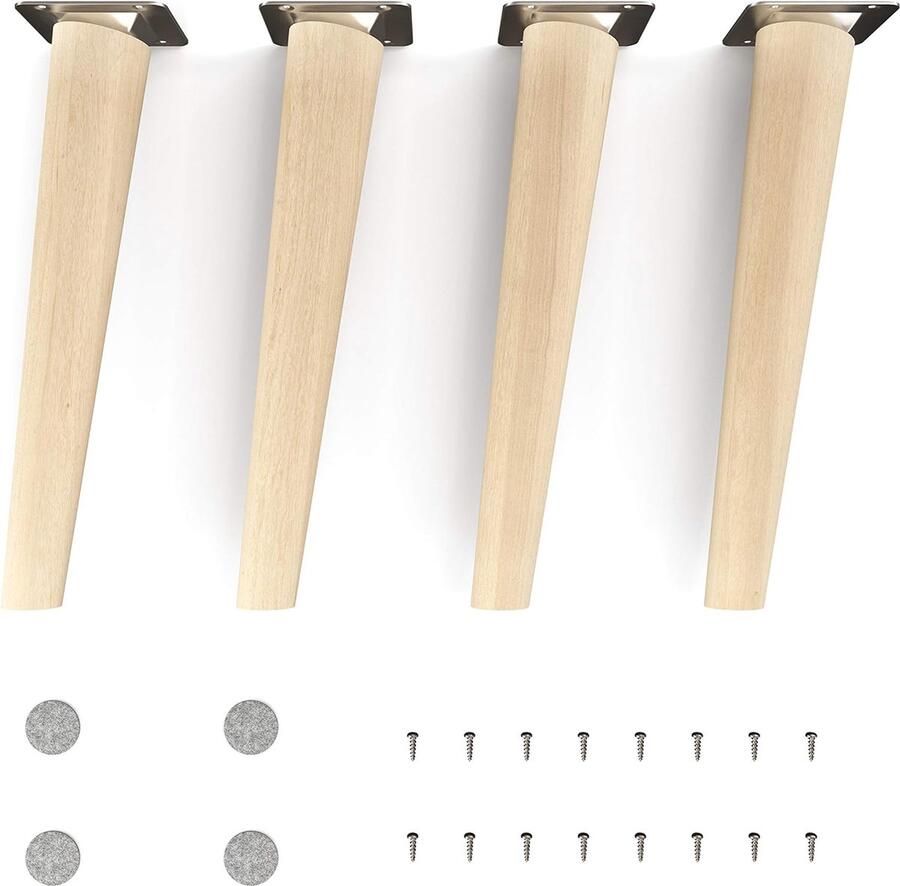 Houten meubelpoten Clif Round natuur (onbehandeld) Hoogte: 25 cm HMF2 rond conisch (schuine uitvoering) Materiaal: massief hout (beuken)