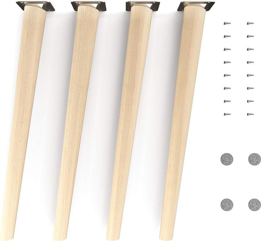 Houten meubelpoten Clif Round natuur (onbehandeld) Hoogte: 45 cm HMF2 rond conisch (schuine uitvoering) materiaal: massief hout (beuken) voor stoelen tafels kasten enz