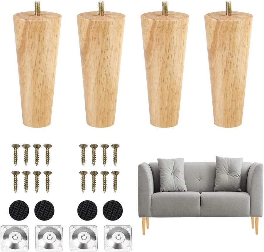 Houten meubelpoten duurzaam en elegant set van 4 rubberhout 8 cm