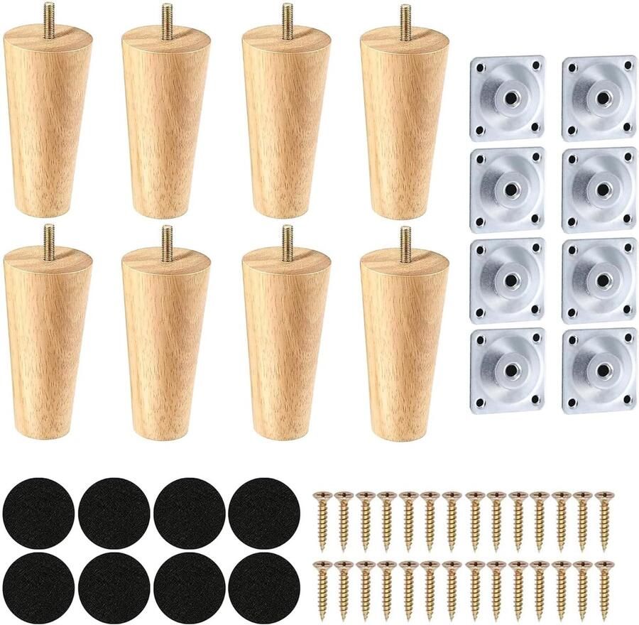 Houten meubelpoten duurzaam en krasvrij set van 8 massief hout