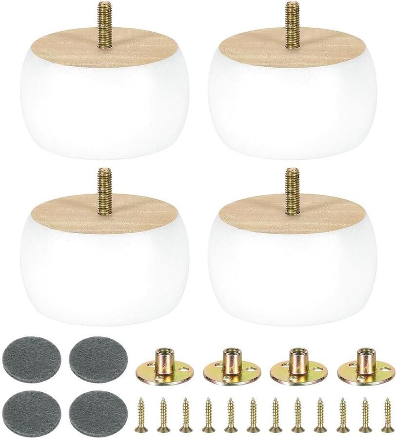 Houten meubelpoten duurzaam rubberhout set van 4 wit