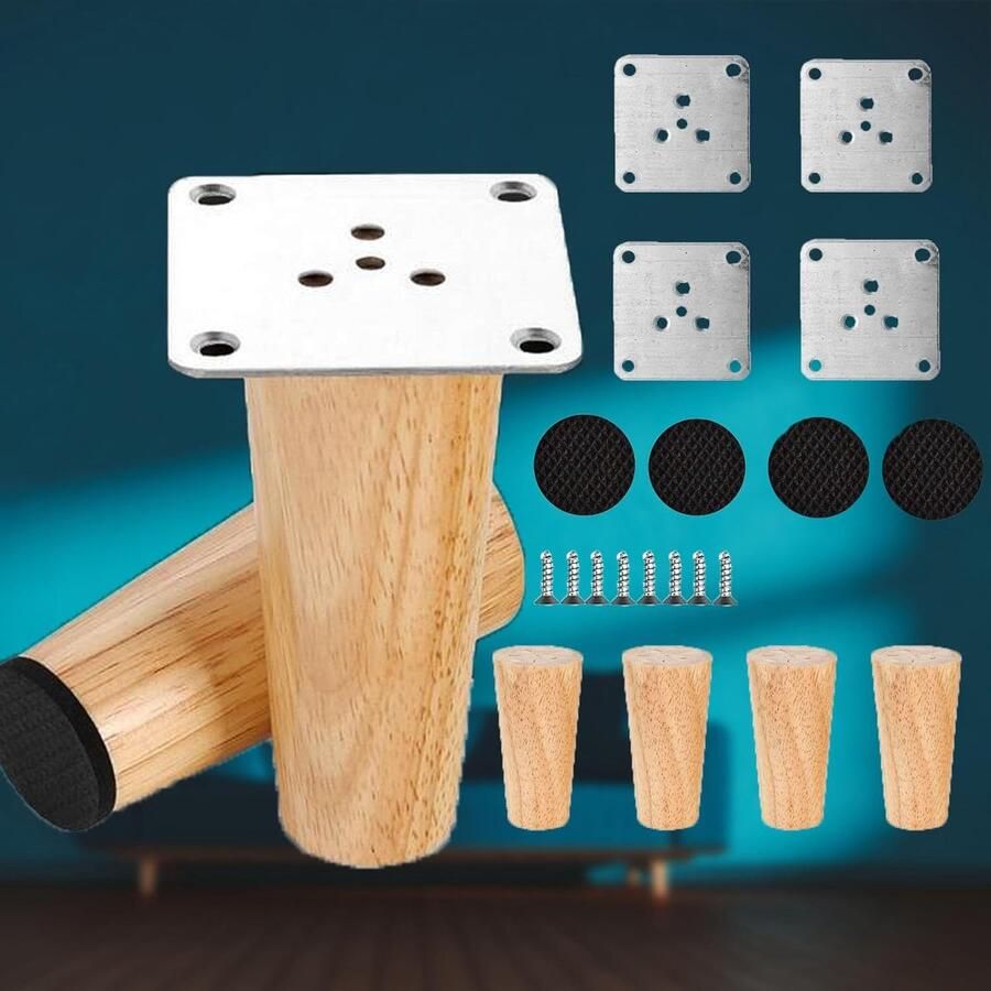 Houten meubelpoten massief eiken set van 4 antislip