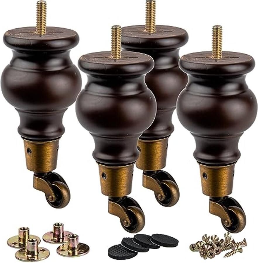 Houten Meubelpoten met Zwenkwiel 6 5 Inch Vervangende Steun voor Meubels (Set van 4)