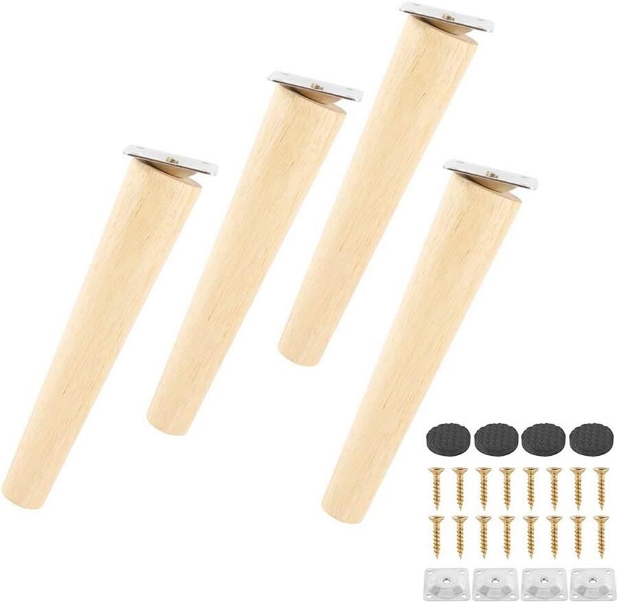 Houten meubelpoten set voor kasten en tafels 4 stuks 20 cm met montageplaten en schroeven