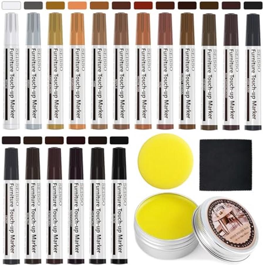 Houten Meubelreparatieset 18 Stuks Houtmarkers en Meubelwas voor Eikenhouten Meubelen en Vloeren