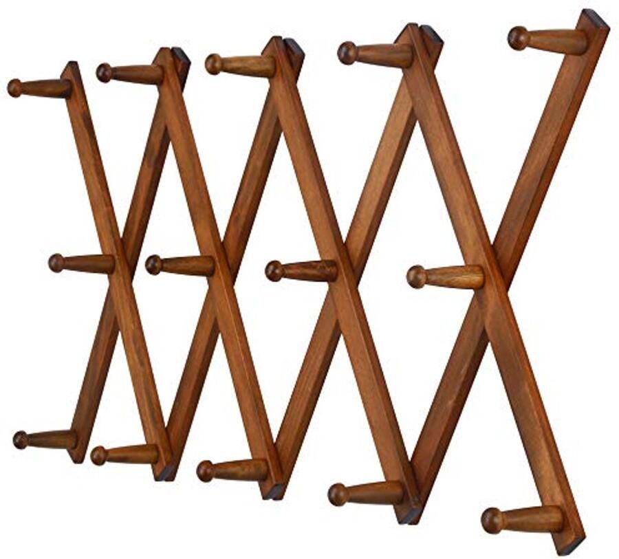 Houten Muur Gemonteerde Kapstok met 14 Haakjes Ideaal voor Hoeden Sjaals en Koffiekoppen