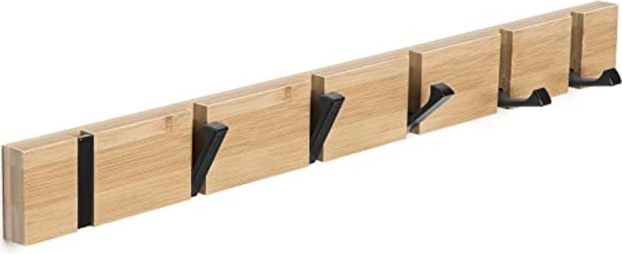Houten Muurhaken Wandkapstok met 6 Inklapbare Haken voor Jassen Hoeden en Tassen