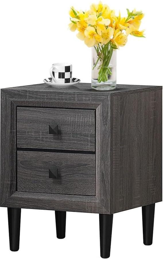 Houten nachtkastje grijs 1 stuk voor slaapkamer nachtkastje zwart 60 cm hoog