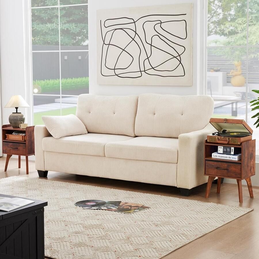 Houten nachtkastje met geheim vak 57 cm hoog bijzettafel met stoffen lade 30 cm breed voor slaapkamer woonkamer en kleine ruimtes