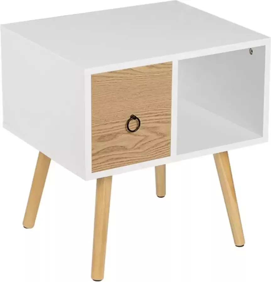 Houten Nachtkastje met Lade Kastje Opbergkast Badkamer Slaapkamer Woonkamer Stevig Hout 48x40x50 Wit