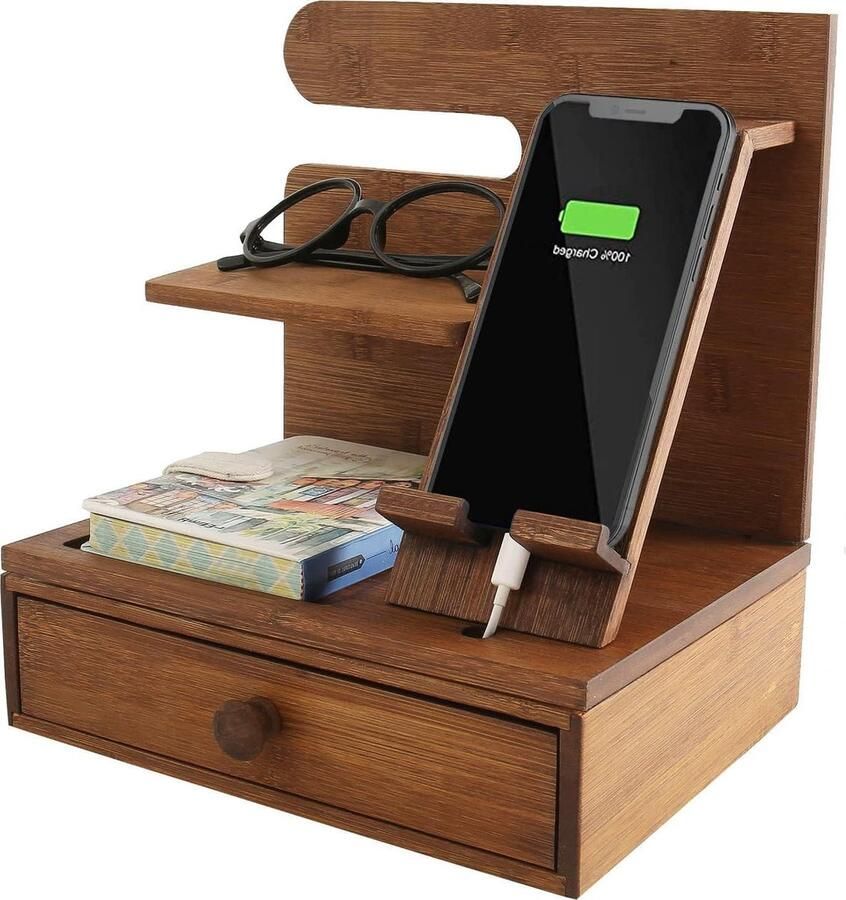 Houten nachtkastje Organizer Multifunctionele dockingstation Bamboe