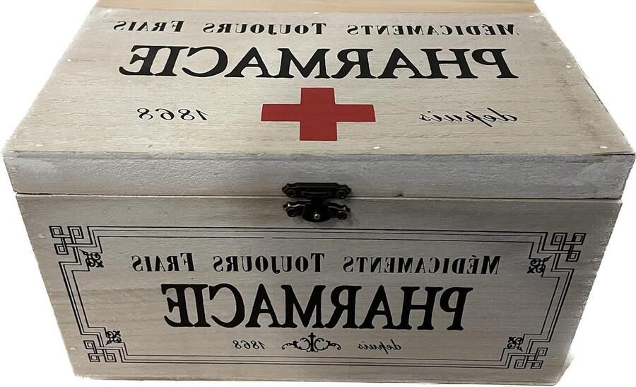 Houten opbergdoos met deksel Medicijnopbergdoos decoratie 23 x 13 x 13 cm