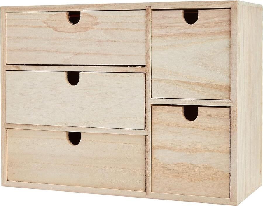 Houten opbergdoos met laden beige 35 x 15 x 26 cm hout bruin ruime opbergmogelijkheden