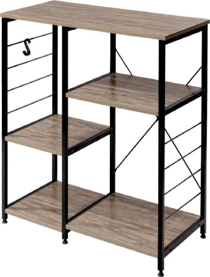 Houten Opbergkast met 5 Planken Boekenkast Open Kast Wandkast Keukenkast 90x40x83.5 cm MDF & Metaal Zwart