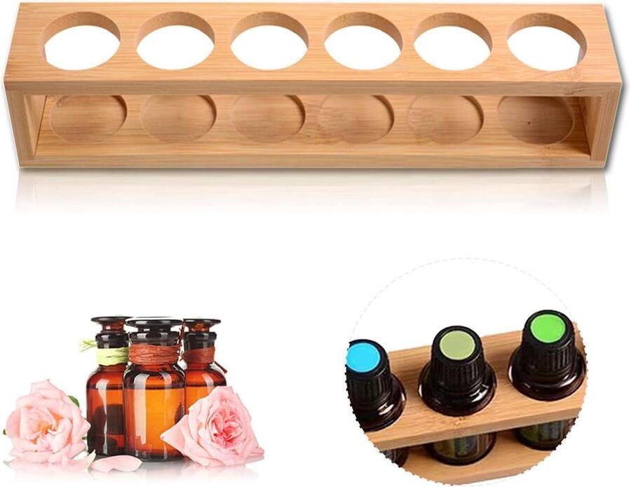 Houten Opbergstandaard voor Etherische Oliën Handgemaakt Natuurlijke Hout 1 stuk