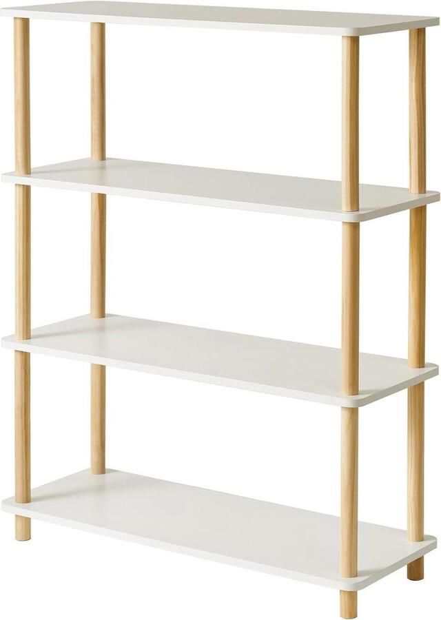 Moderne 4-laags houten open boekenkast wit multifunctionele displaystandaard voor slaapkamer en woonkamer