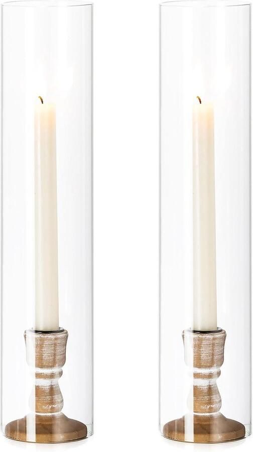 Houten Orkaan Kandelaar Houder Glas Kaarsenhouder Taper Kaars 35cm Hoog Cilinder Schaduw Bruiloft Centerpieces Tafels