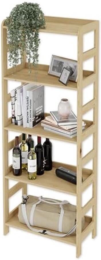 Houten Plank Rek met 5 Planken Ideaal voor Boekenkast en Opbergruimte Modern Design in Lichtbeige
