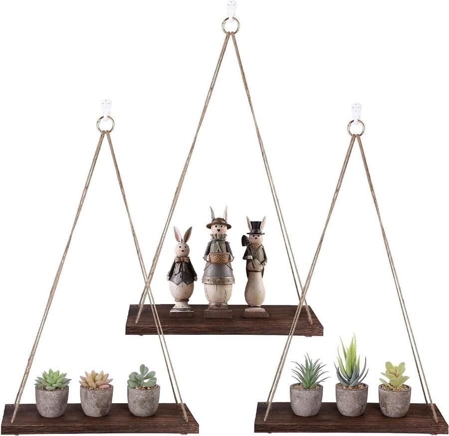 Houten Plank Wandstelling Boho Wanddecoratie Zwevende Plank Macramé Plank Woonkamer Slaapkamer Muur.decoratie 3 stuks