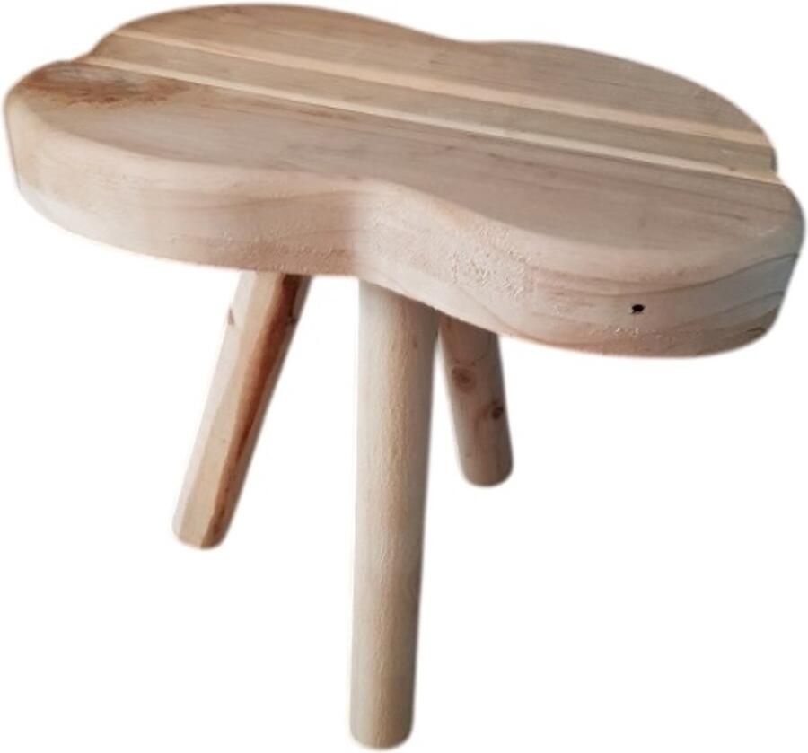 Houten plantenkrukje met speels design van gerecyclede balken ca. 35x25 cm ca. 30 cm hoog driepotige kruk houten kruk melkkrukje