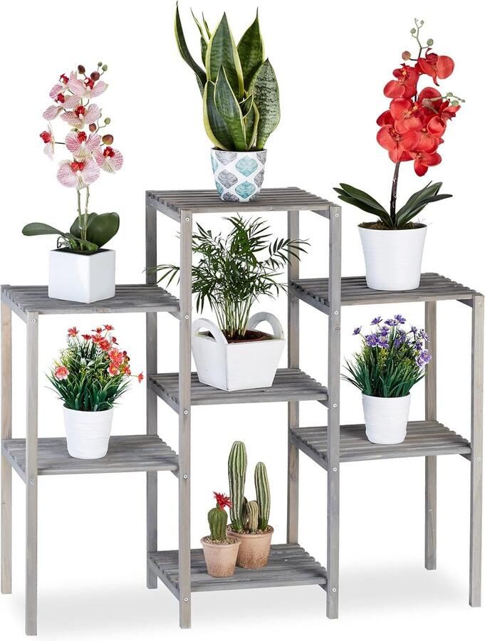 Houten Plantenrek voor binnen Shabby Chic Design met 7 etages Perfect voor Woonkamer & Keuken Ideaal voor Planten Bloemen en Decoratie