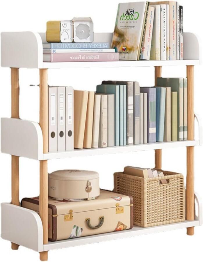 Houten rek met 3 verdiepingen boekenkast foto- tijdschriftenstandaard in de woonkamer plantenbloemenstandaard multifunctioneel kruidenrek voor thuis en op kantoor (wit)