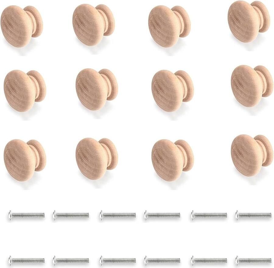 Houten ronde ladeknoppen set van 12 Natuurlijke deurknoppen voor kasten en meubels