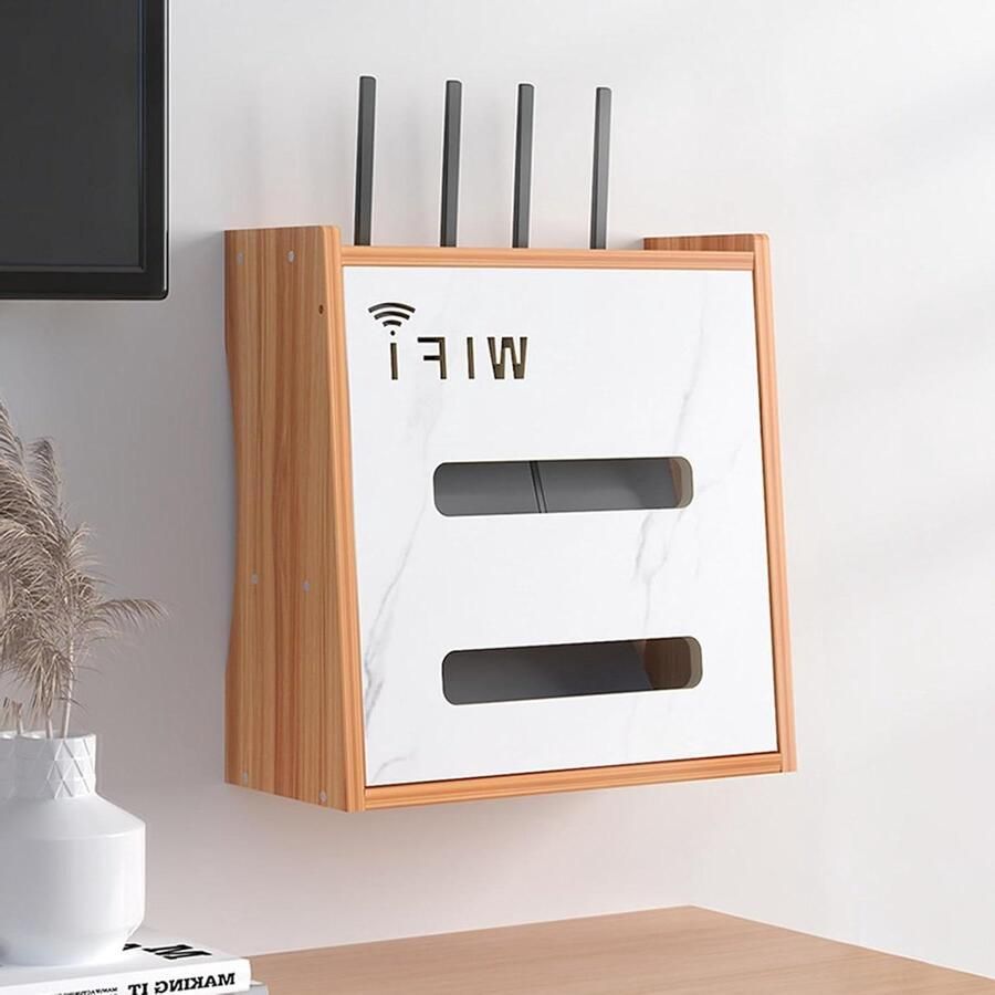Houten Router Organizer Decoratieve Wandplank voor Routeropslag met 2 Vakken