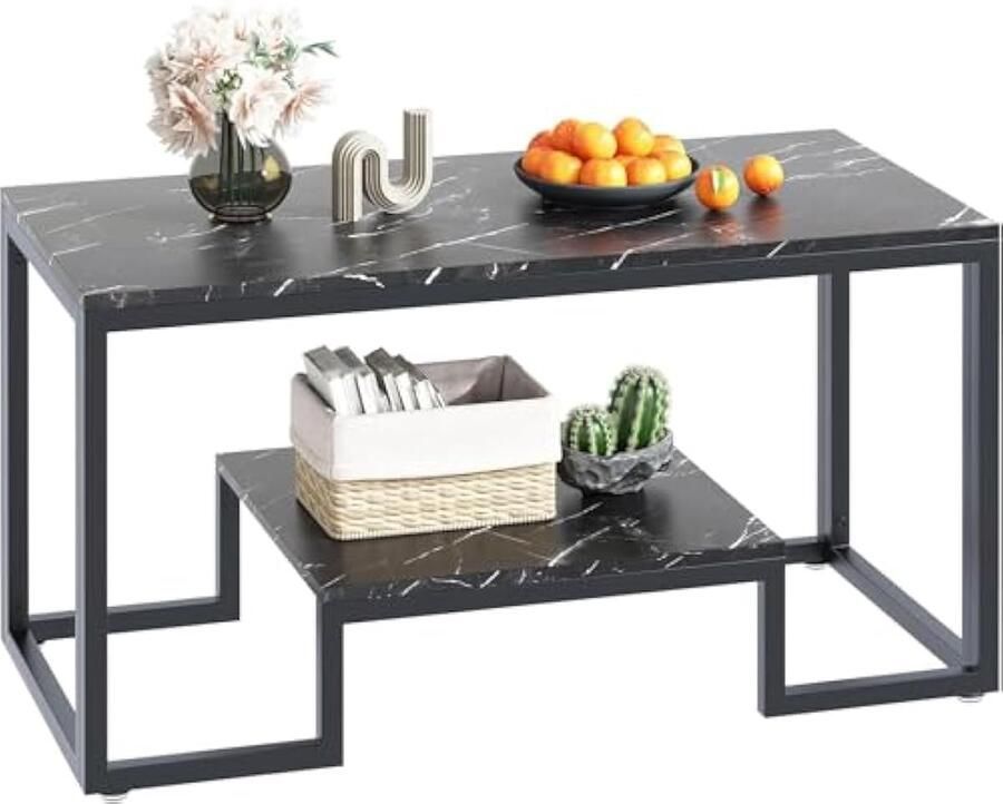 Houten salontafel met 2 niveaus houten met opbergruimte – 100 × 48 × 45 cm zwart