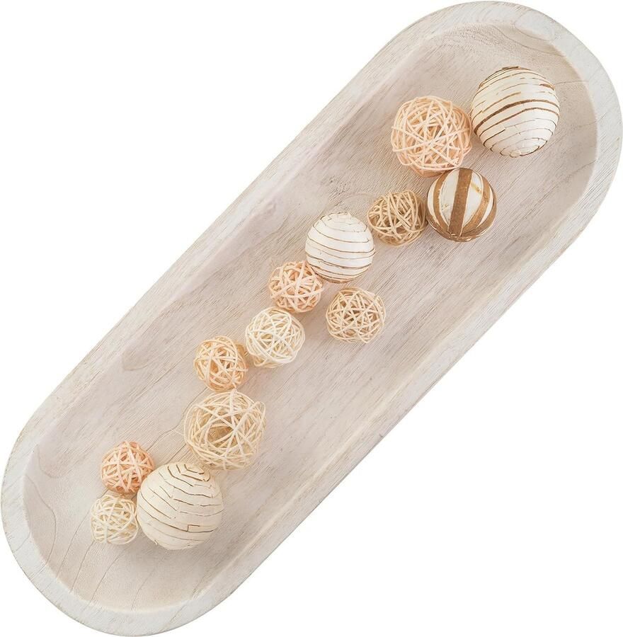 Houten schaal decoratieve houten dienblad decoratieve schaal: groot dienblad wit rustiek rechthoekig sleutelschaal hout langwerpig sleutel schaal kaarsen bord fruitschaal tafel decoratief