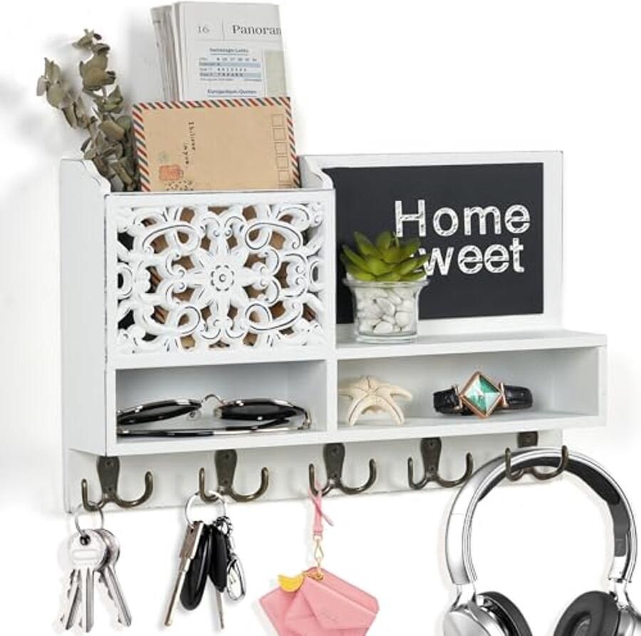 Houten Sleutelhanger met Plank Wandrek voor Sleutels en Post Origineel Ontwerp met 10 Haken