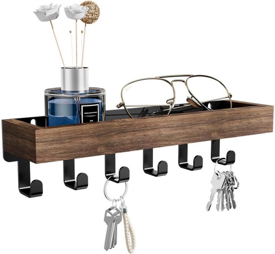 Houten sleutelhouder Wandplank Wandrek sleutelrekje Sleutelrek Meerdere planken Slaapkamerorganizer Hout Bruin