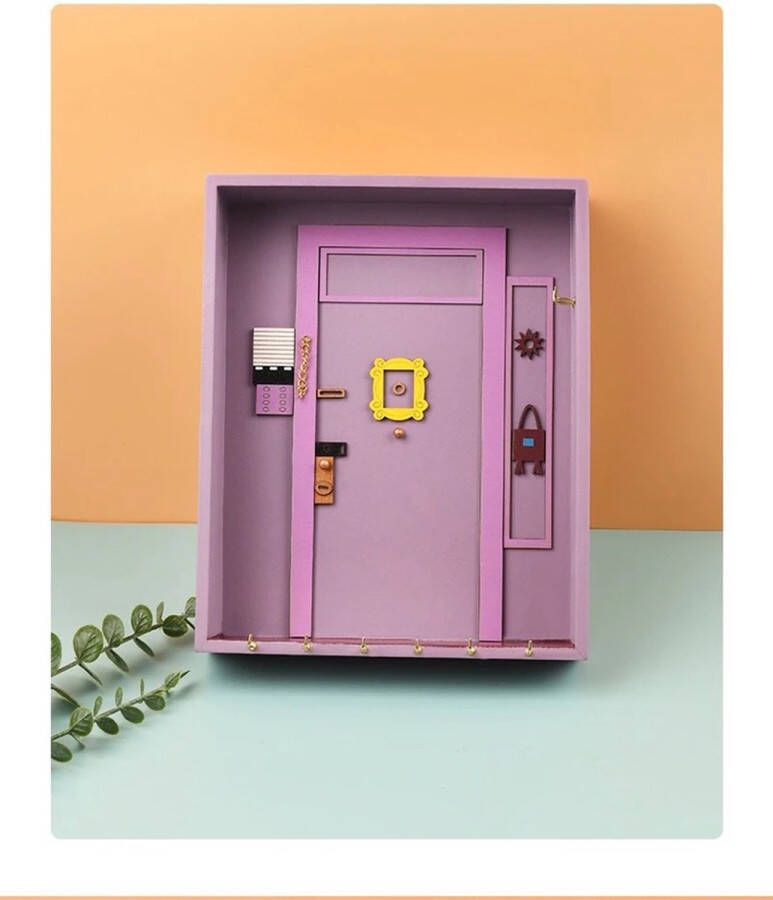 Houten Sleutelkastje voor binnen wandplank sleutelrek -sleutel organizer paars