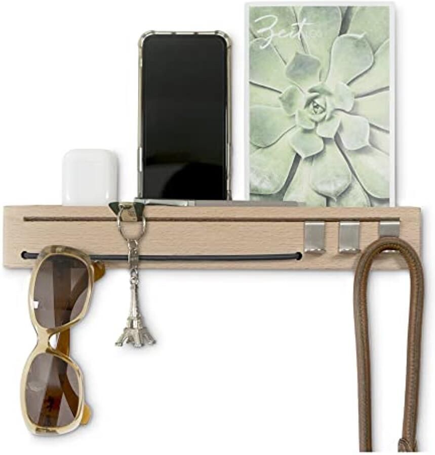 Houten Sleutelrek met Plankje en Wandorganizer Modern en Stijlvol voor de Gang