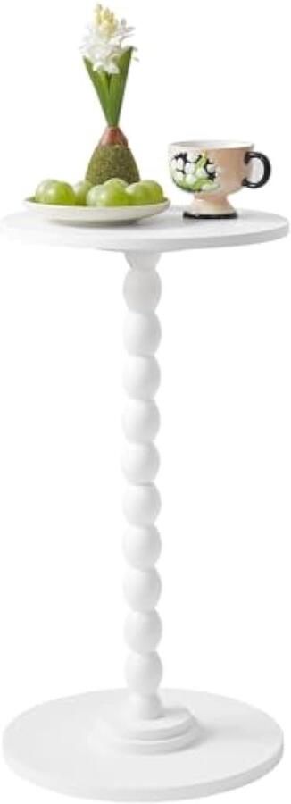 Houten smalle bijzettafel modern nachtkastje met uitschuifbaar draaibaar voor woonkamer – wit