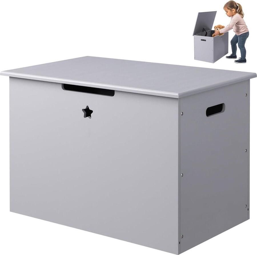 Houten speelgoedkist met deksel 60 x 38 x 42 cm Opbergbank voor kinderkamer Grijs
