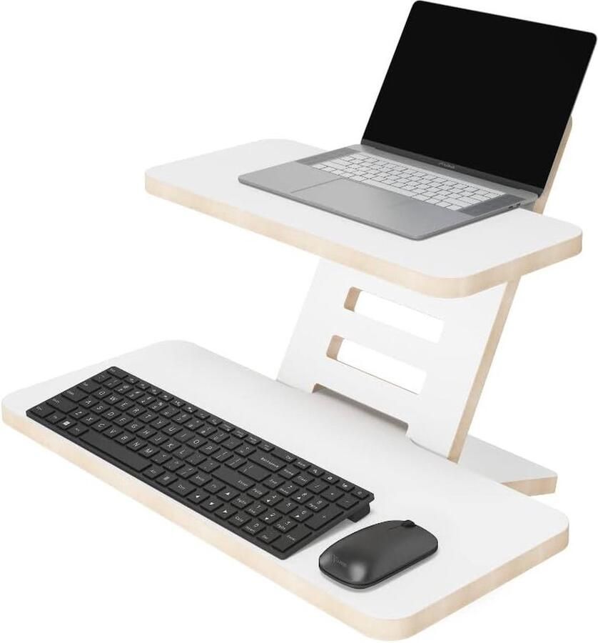 Houten Sta-bureau Opzetstuk Staand Bureau Hoogte Verstelbaar Wit Made in EU