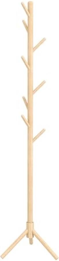 Houten Staande Kapstok met 8 Haken Kledingrek voor Entree 40 x 40 x 165 cm Natuurlijk Design
