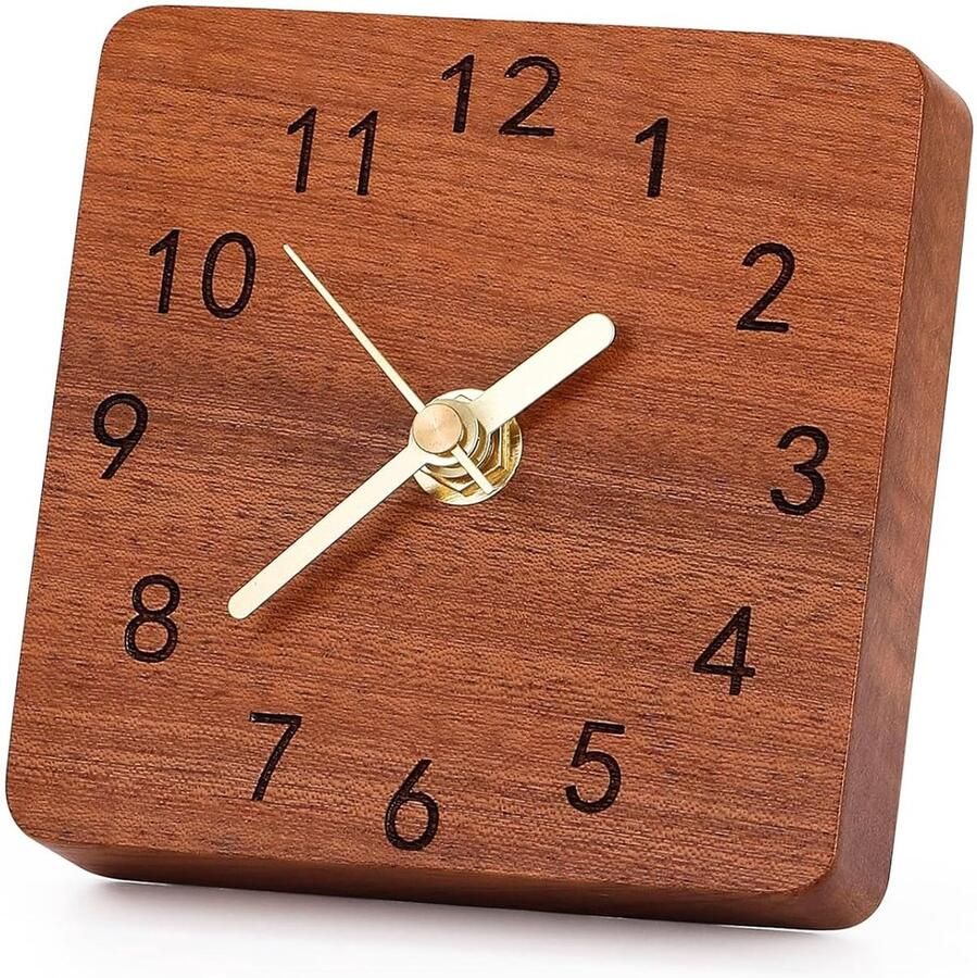 Houten tafelklok Stille klok 1 stuk Natuurlijk hout 10x10 cm