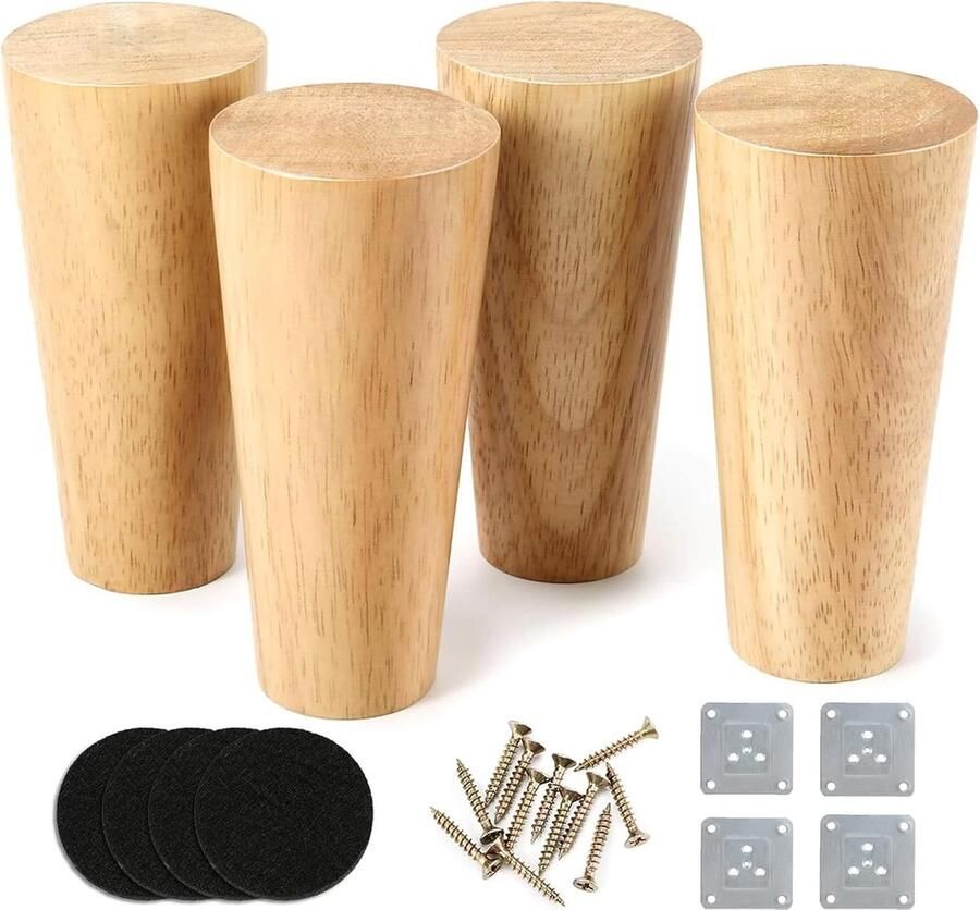 Houten tafelpoten 10 cm 4 stuks meubelpoten hout eiken robuuste meubelpoten rond houten poten met montageplaten en schroeven zware lasten kastpoten voor bank bed kast stoel en