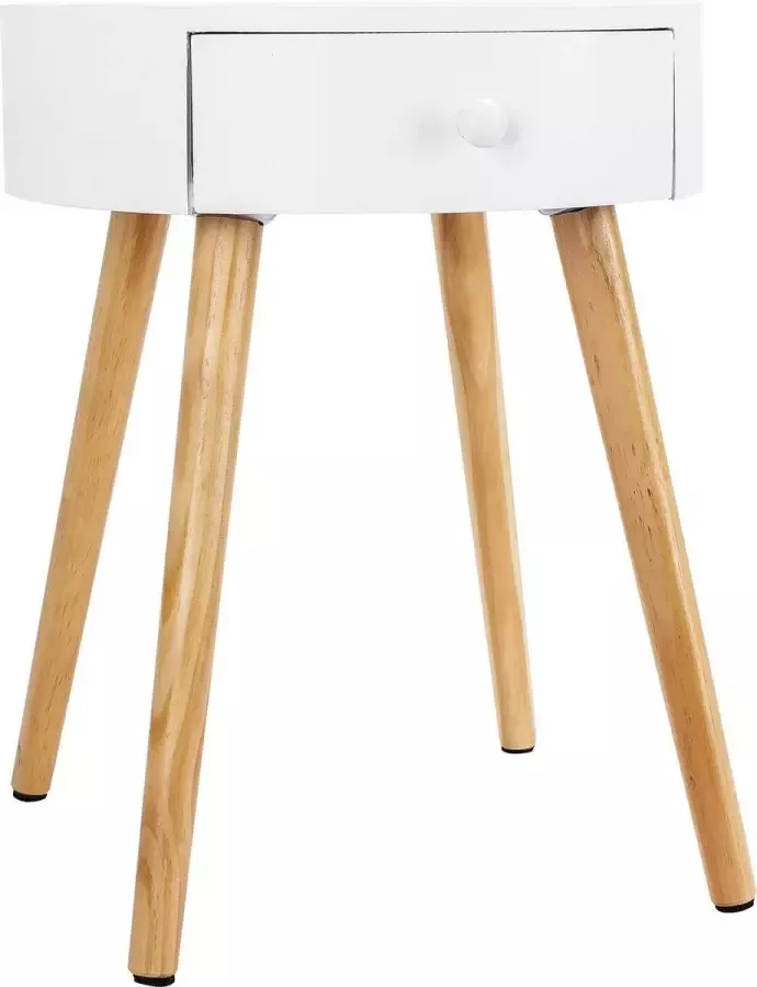Houten Tafeltje Rond met Lade Nachtkastje Tafel Badkamer Slaapkamer Woonkamer Hout 38x38x48 Wit