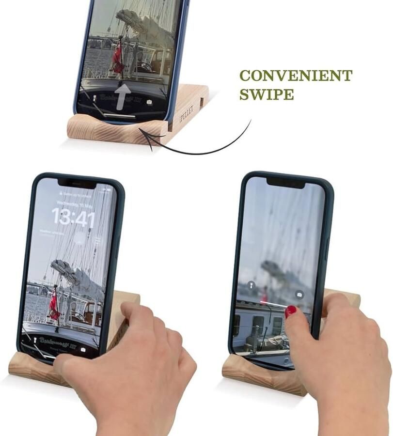 Houten telefoonhouder voor bureau set van 2 natuurlijk hout