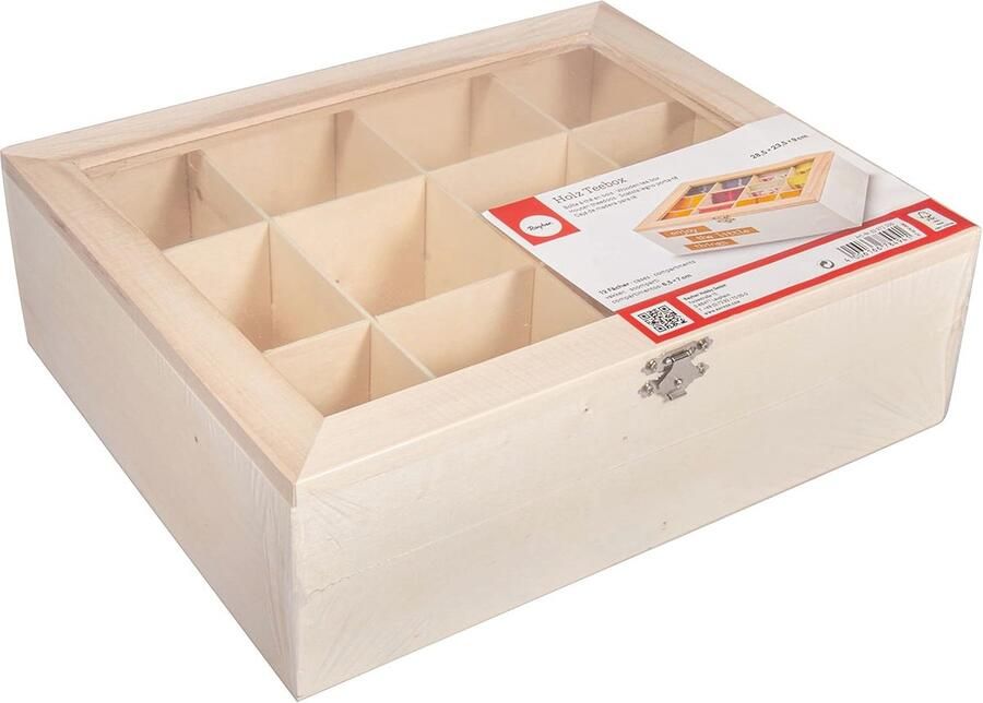 Houten Theedoos met 12 Vakken Duurzame Opbergdoos voor Theezakjes Specerijen en Koffiepads Natuurlijk Hout met Metalen Sluiting