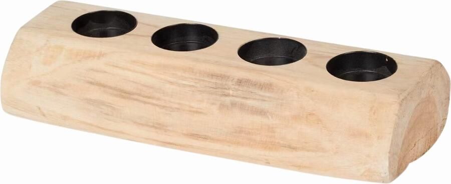 Houten Theelichthouder voor 4 Theelichten – 28 5 cm – Bruin – Sfeervolle & Duurzame Decoratie voor Tafel of Vensterbank